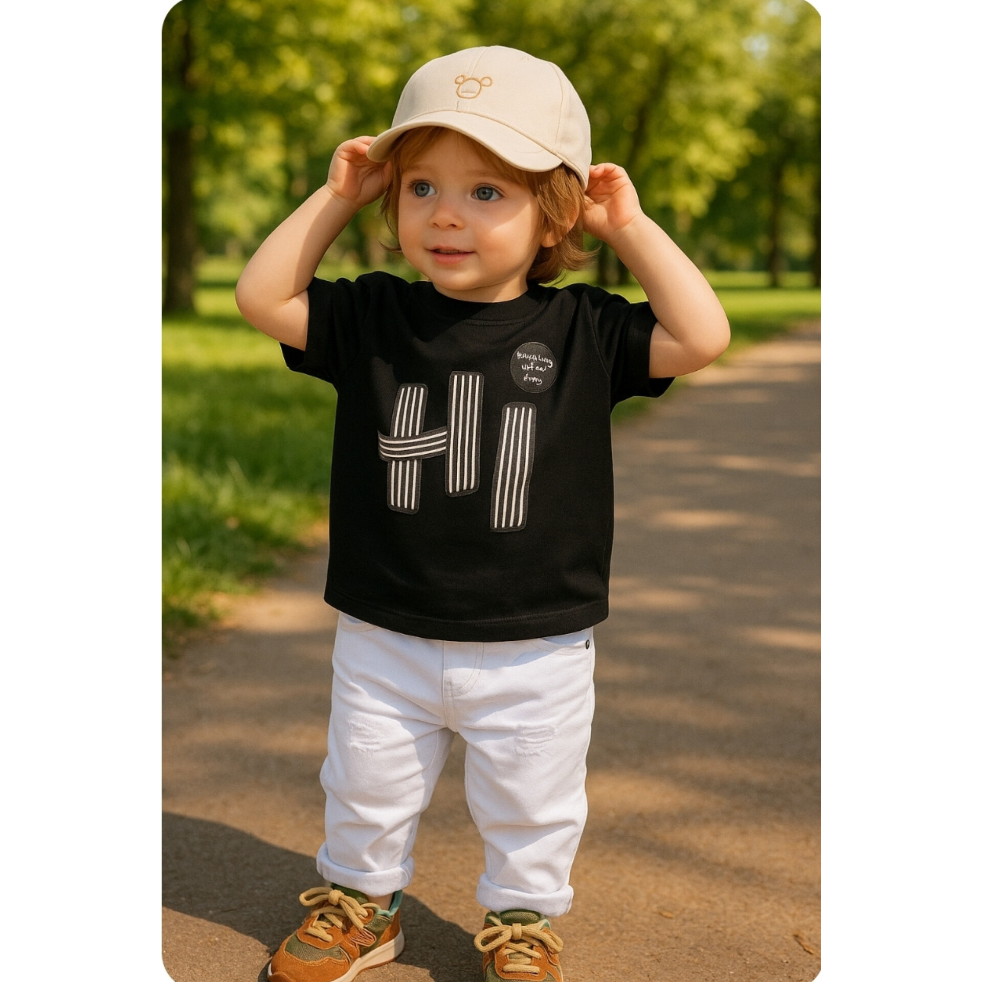 تیشرت مشکی بچگانه طرح Hi