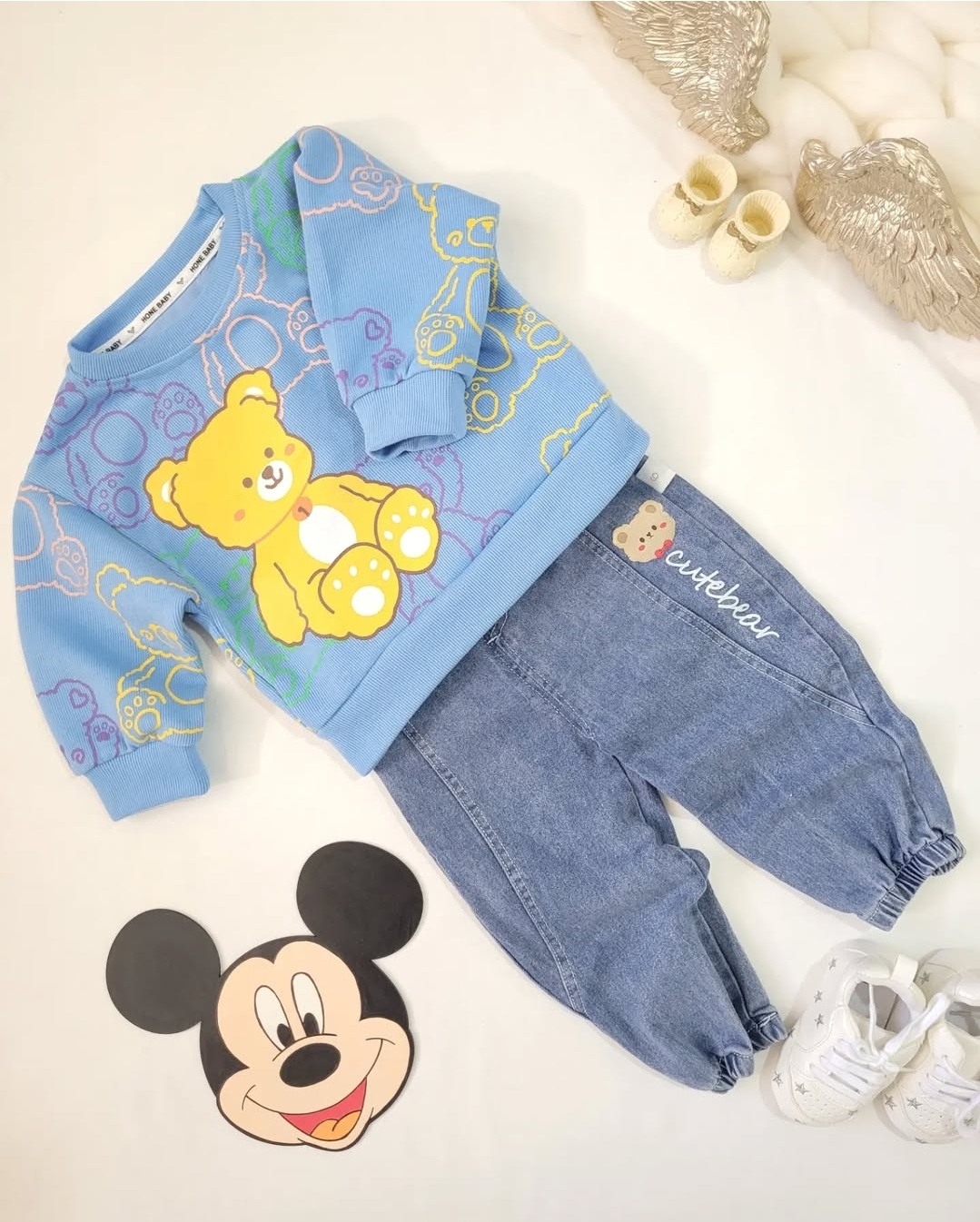 ست بافت وارداتی بچگانه طرح خرس ابی