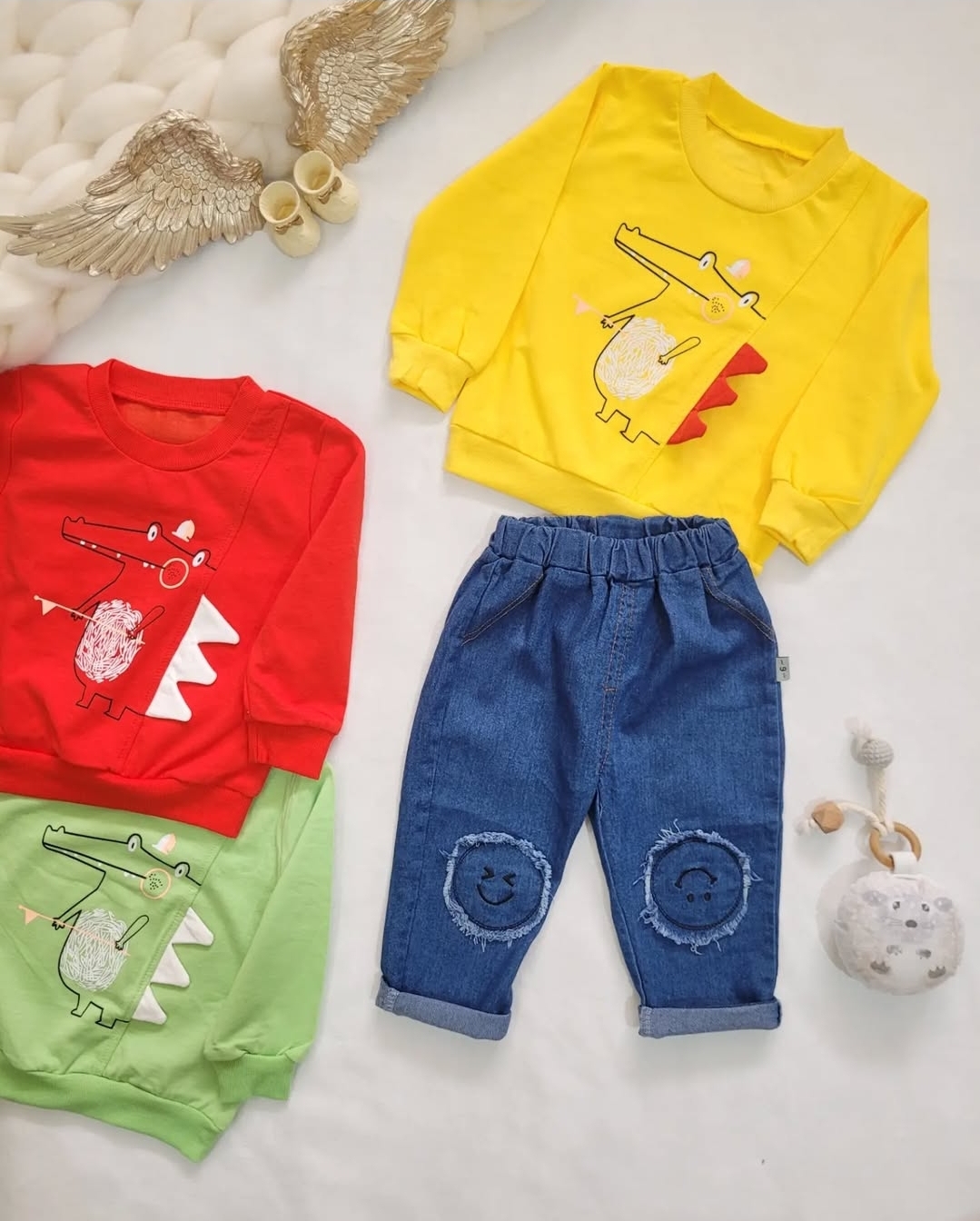 ست دورس و شلوار جین وارداتی اسپورت طرح تمساح